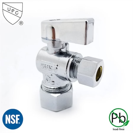 Thrifco Plumbing 5/8 Inch Comp x 3/8 Inch Comp Quarter Turn Brass Angle Stop Valve 4406463